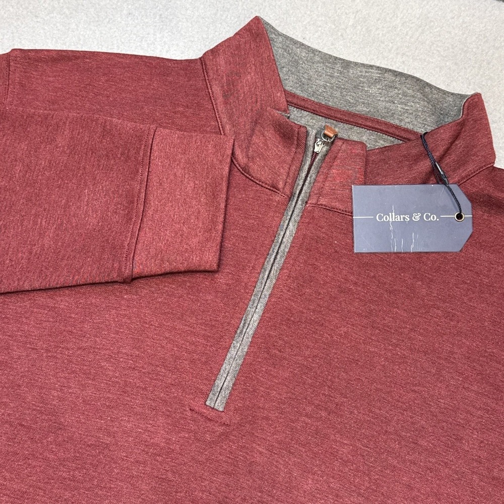 COLLARS & CO. 1/4 Zip Pullover Mens 2XL Maroon Heathered Soft Cotton Blend Golf